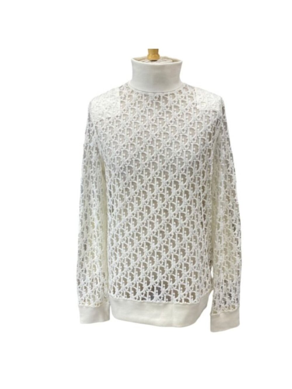 Dior Turtleneck Knit Sheer Top Oblique Cotton White Sweater